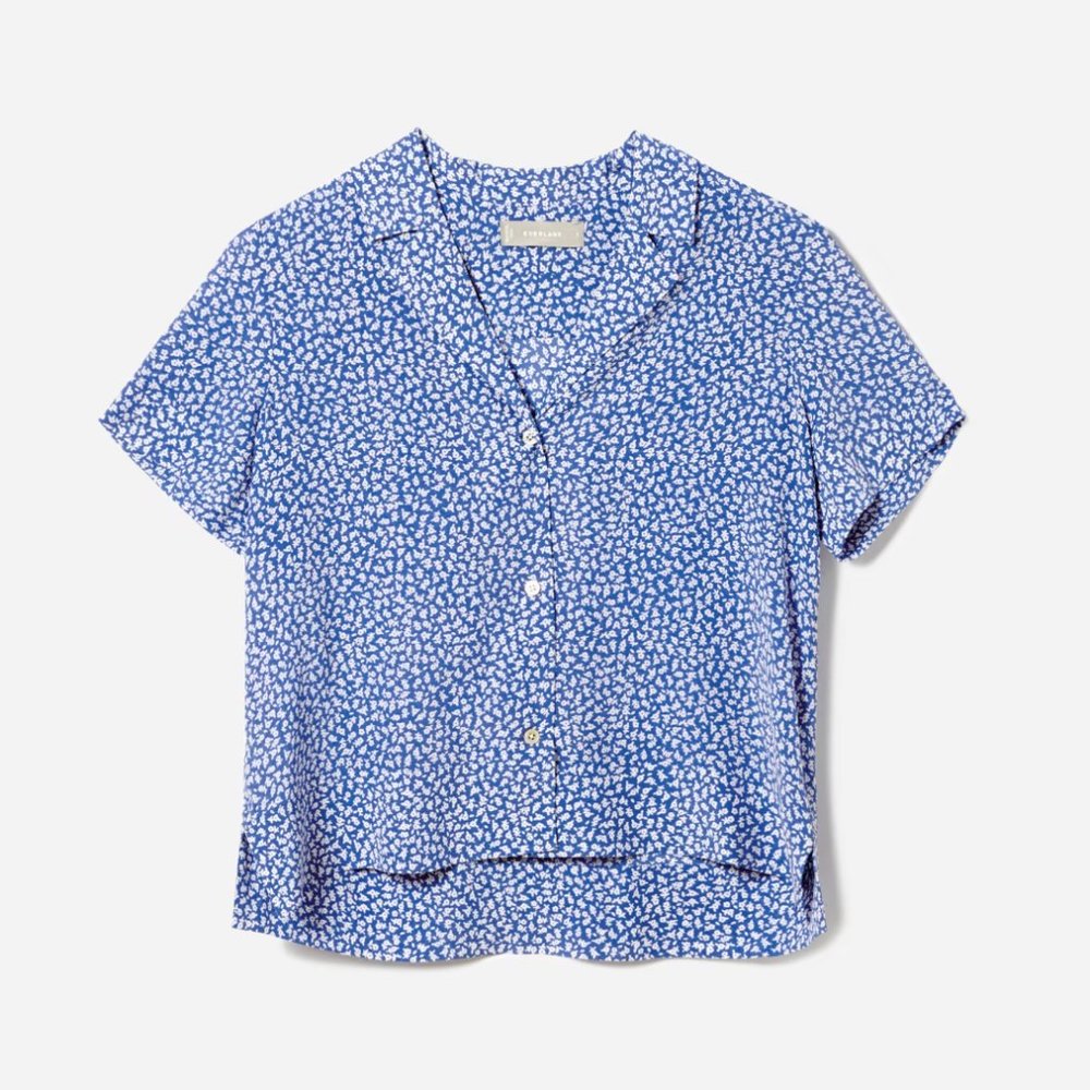 BRAND NEW - The Clean Silk Short-Sleeve Notch Shirt - Blue/White - Size 12